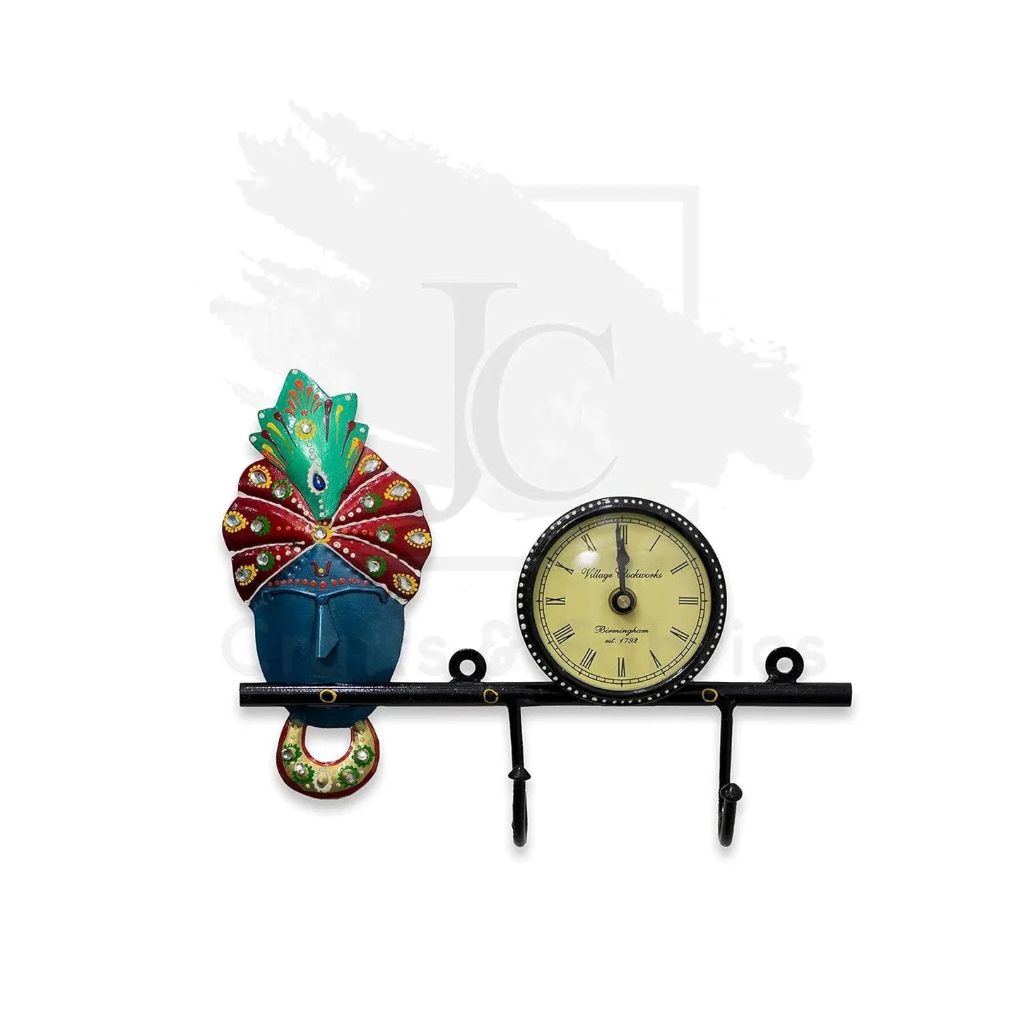 Handcrafted Iron Decorative Krishna Wall Clock with 2 Hooks - ArtyCraftz.com