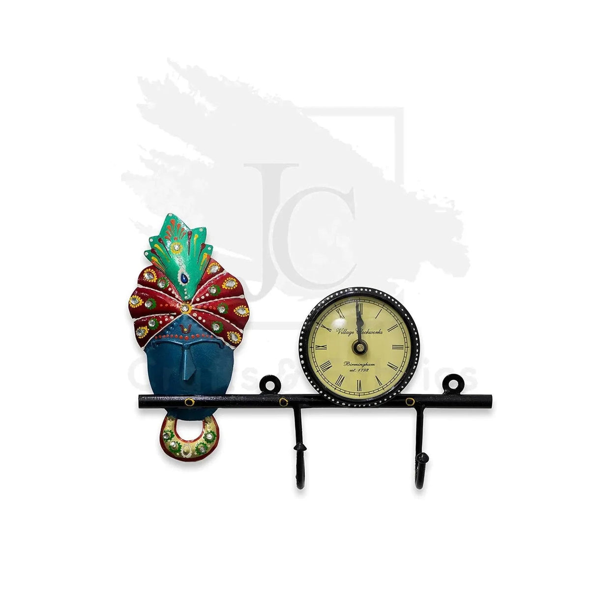 Handcrafted Iron Decorative Krishna Wall Clock with 2 Hooks - ArtyCraftz.com