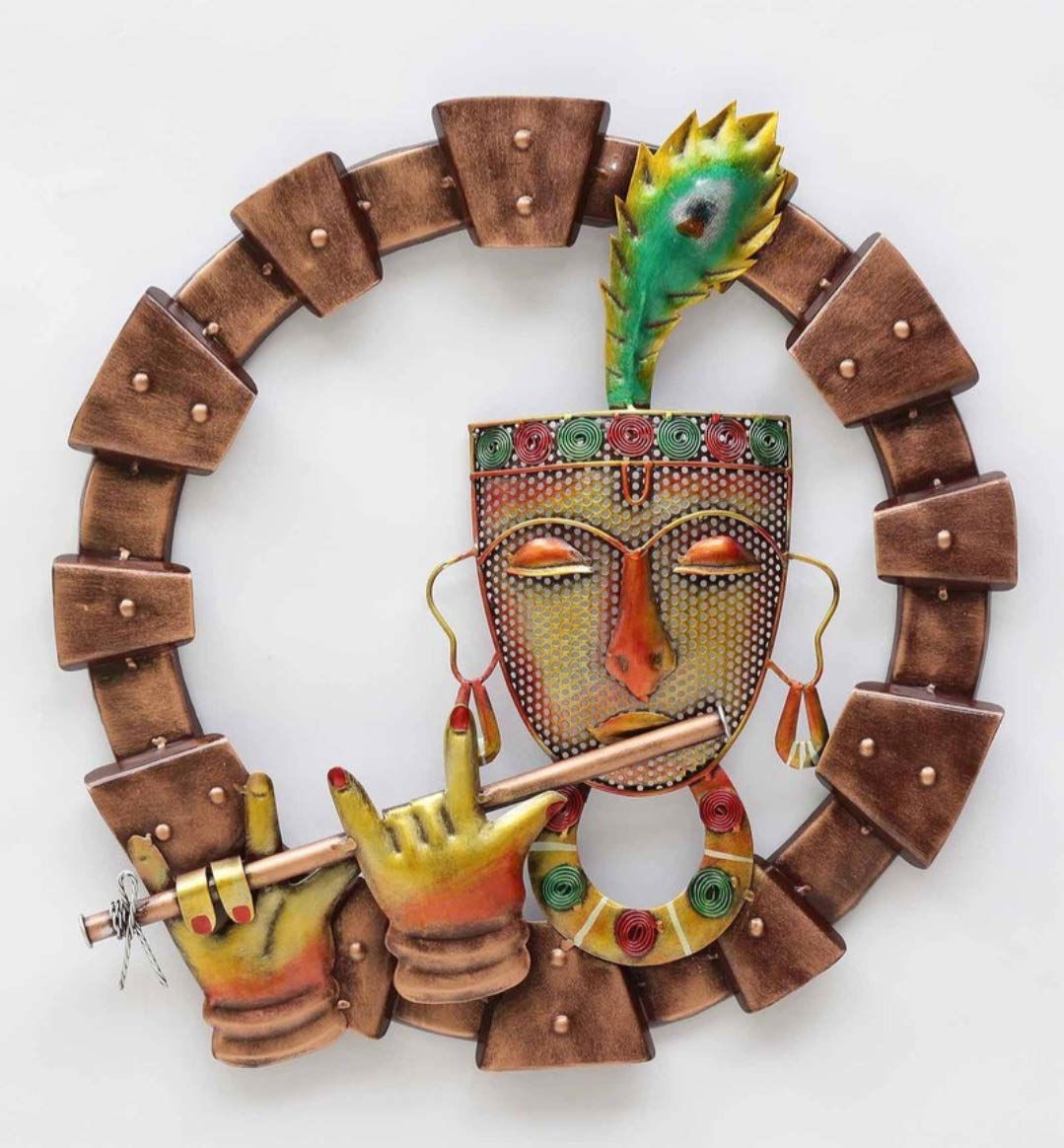 Handcrafted Iron Lord Krishna Frame Wall Decor - ArtyCraftz.com