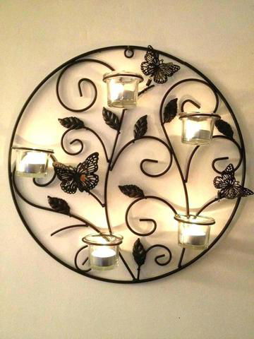 Handcrafted Iron T-light Holder butterfly Touch Wall Decor - ArtyCraftz.com