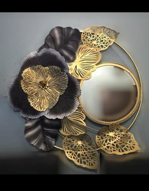 Handcrafted Iron Wall Mirror Round Brich Mirror for Room (Gold & Black) - ArtyCraftz.com