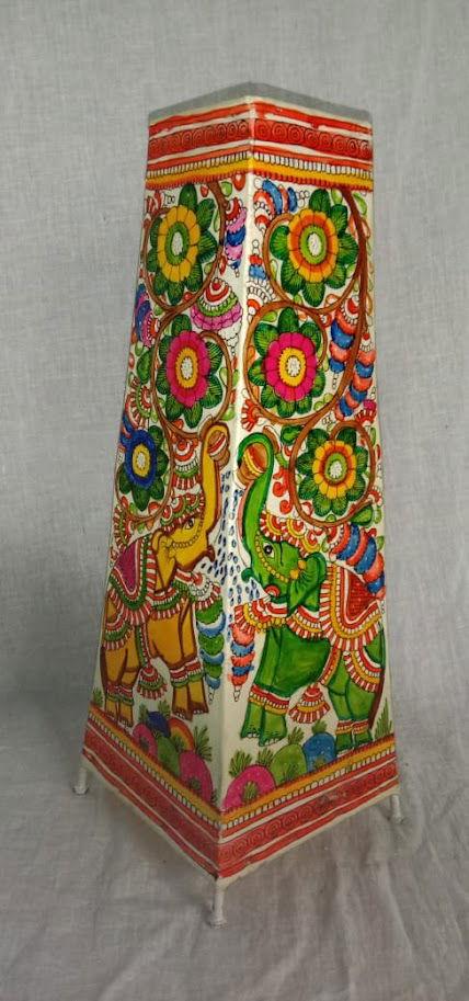 Handcrafted Leather Art Work Leather Painted Elephant Design Lamp Shade Without Bulb Multi Color - ArtyCraftz.com