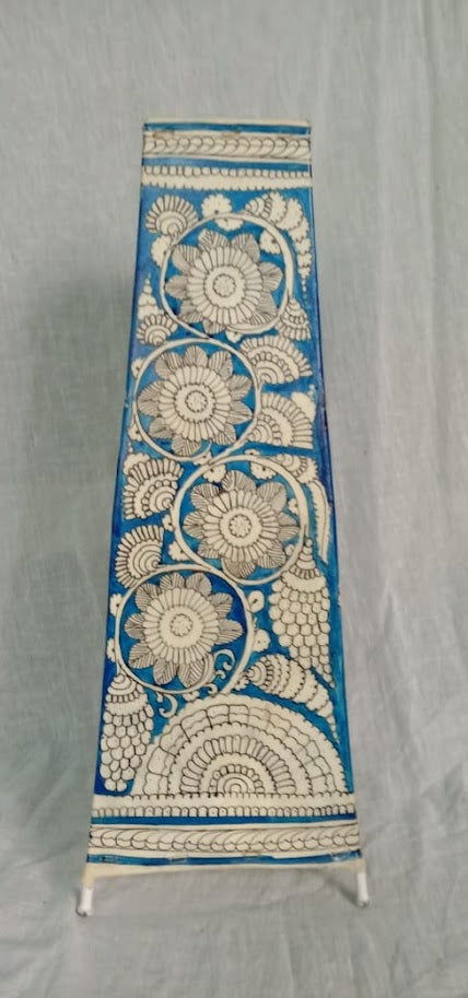 Handcrafted Leather Art Work Leather Painted Flower Design Lamp Shade Without Bulb Blue with White Color - ArtyCraftz.com