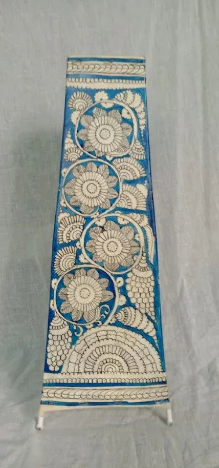 Handcrafted Leather Art Work Leather Painted Flower Design Lamp Shade Without Bulb Blue with White Color - ArtyCraftz.com