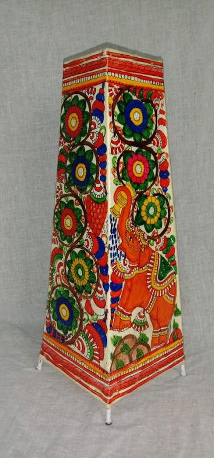 Handcrafted Leather Art Work Leather Painted Flower with Elephant Design Lamp Shade Without Bulb Multi Color - ArtyCraftz.com