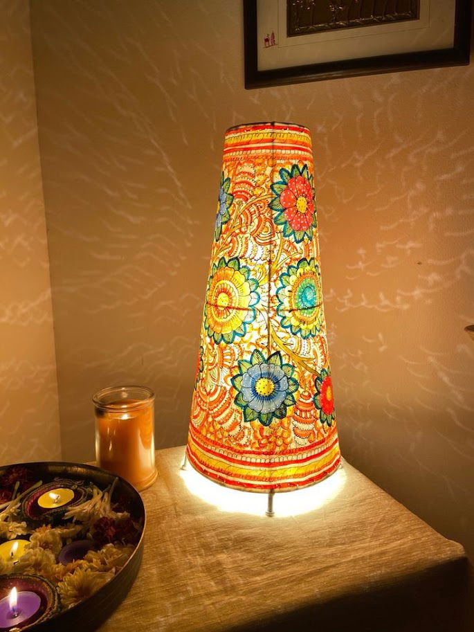 Handcrafted Leather Art Work Leather Painted Lamp Shade Cylinder shape Without Bulb 16 Inches - ArtyCraftz.com