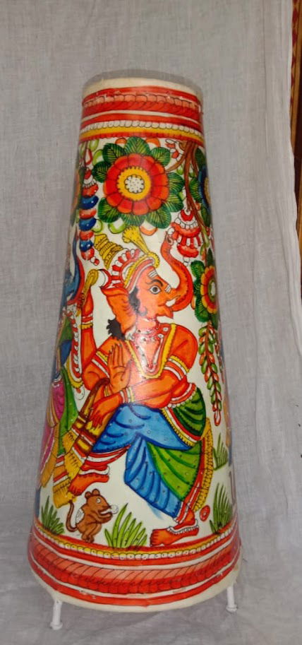 Handcrafted Leather Art Work Leather Painted Lamp Shade Cylinder shape Without Bulb 16 Inches Multi Color - ArtyCraftz.com