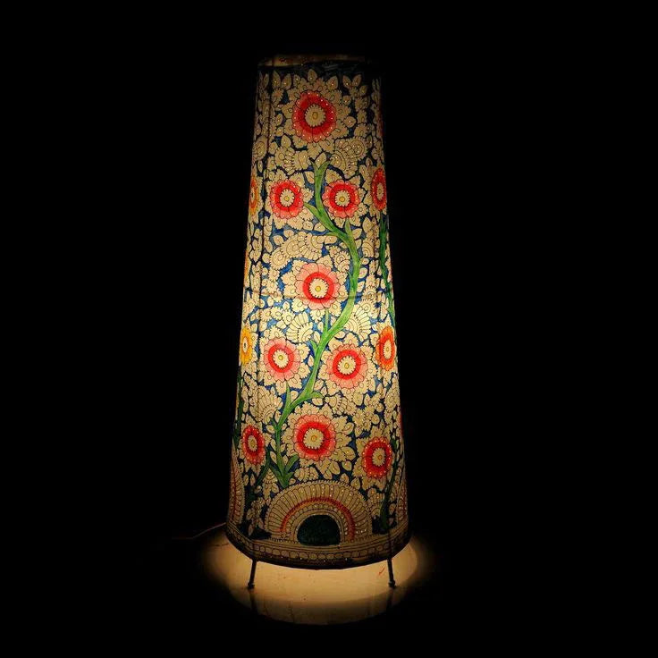 Handcrafted Leather Art Work Leather Painted Lamp Shade Without Bulb 16 Inches Blue with White Color - ArtyCraftz.com
