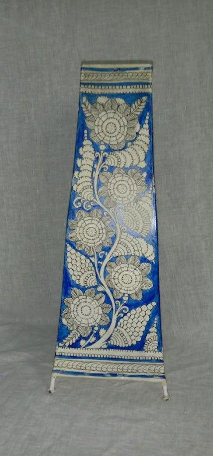 Handcrafted Leather Art Work Leather Painted Lamp Shade Without Bulb for Home Decor and Gifting White with Blue Color - ArtyCraftz.com
