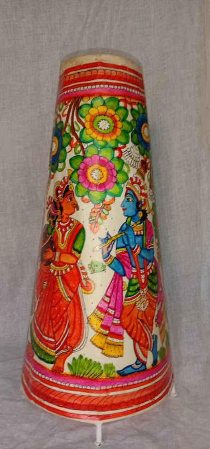 Handcrafted Leather Art Work Leather Traditional Design Painted Lamp Shade Cylinder shape Without Bulb 16 Inches Multi Color - ArtyCraftz.com
