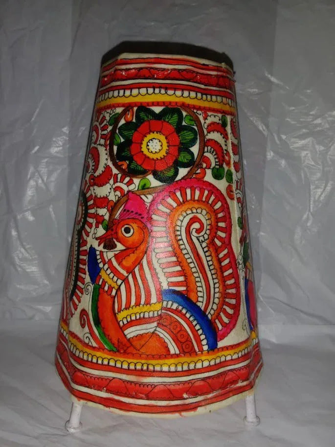 Handcrafted Leather Peacock Lamp Shade – 8 Inch – Red & Multicolor - ArtyCraftz.com