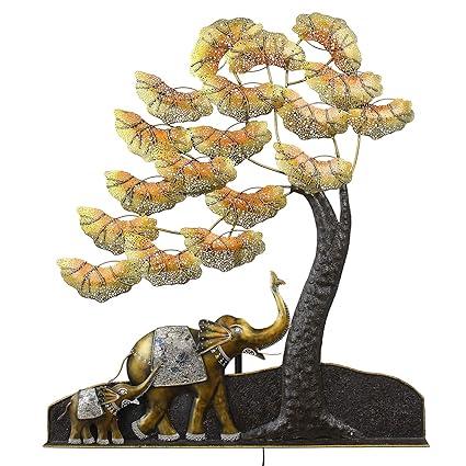 Handcrafted Metal 2 Elephant Tree Wall Art