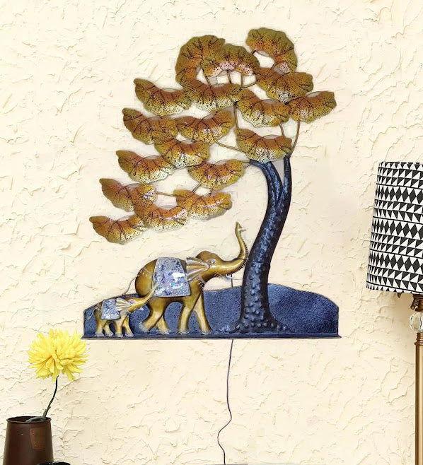 Handcrafted Metal 2 Elephant Tree Wall Art - ArtyCraftz.com
