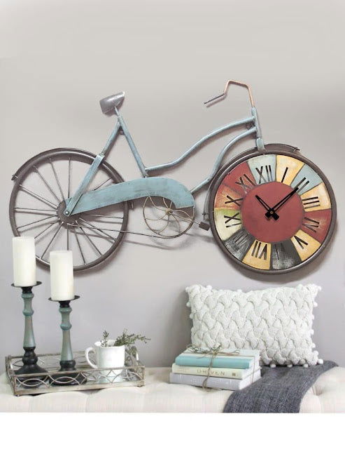 Handcrafted Metal Blue Cycle with Time for Wall Decor - ArtyCraftz.com