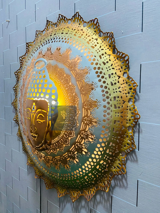 Handcrafted Metal Buddha Circle for Wall Decor