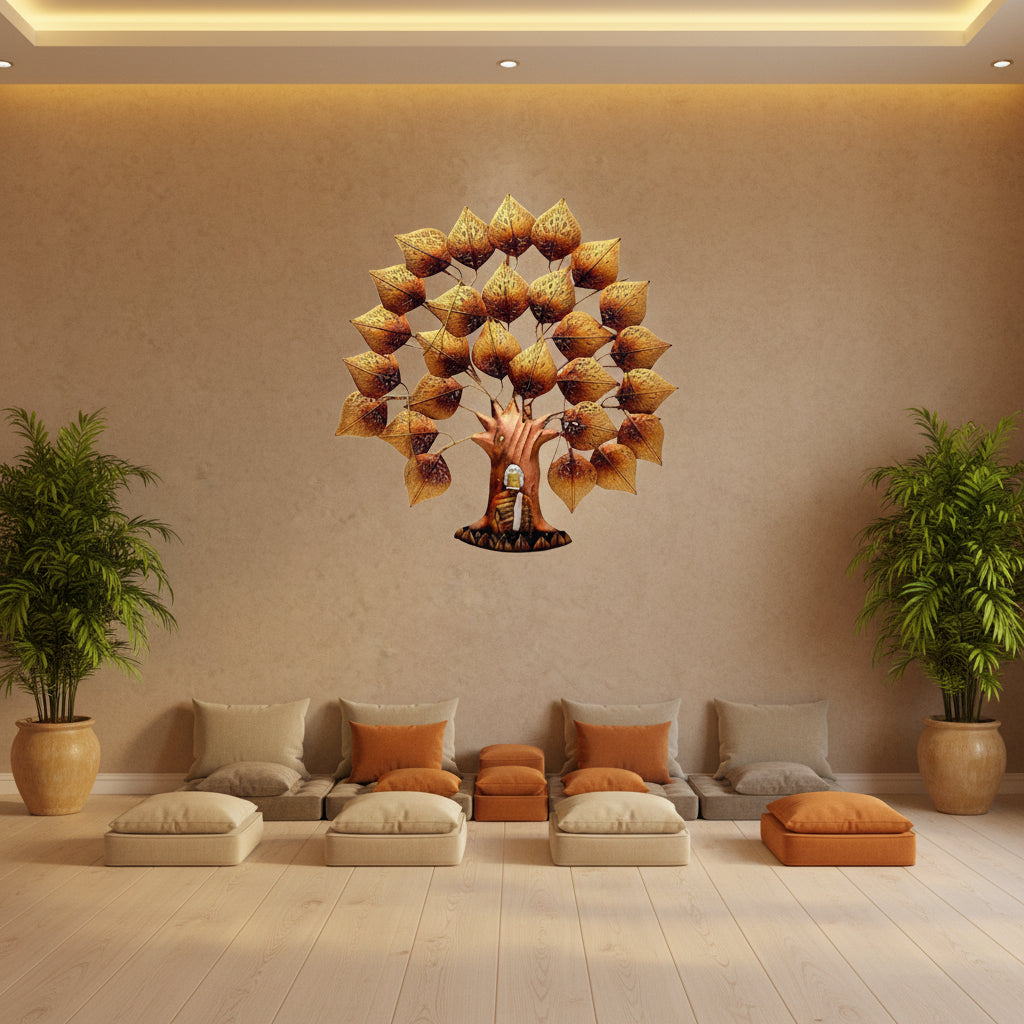 Handcrafted Metal Buddha Tree with Led Wall Art