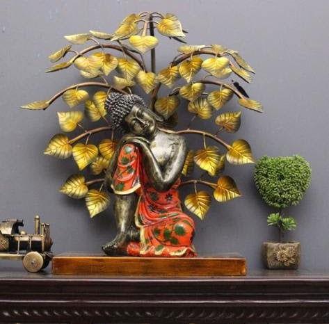 Handcrafted Metal Buddha and Tree for Showpiece - ArtyCraftz.com