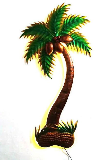 Handcrafted Metal Coconut Tree with Led for Wall Decor - ArtyCraftz.com