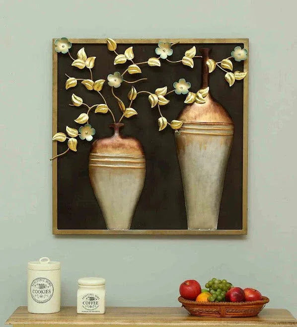 Handcrafted Metal Flower Pot Frame Wall Art - ArtyCraftz.com