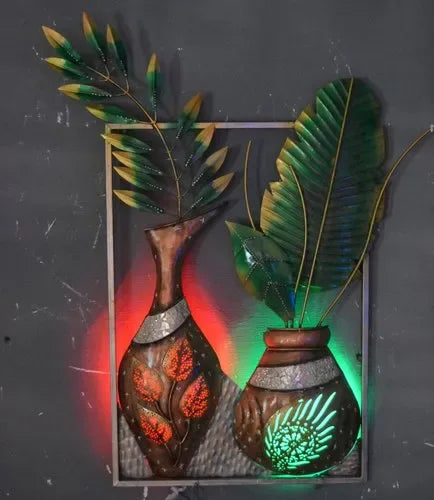 Handcrafted Metal Flower Vase with Led Wall Art