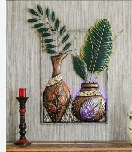 Handcrafted Metal Flower Vase with Led Wall Art