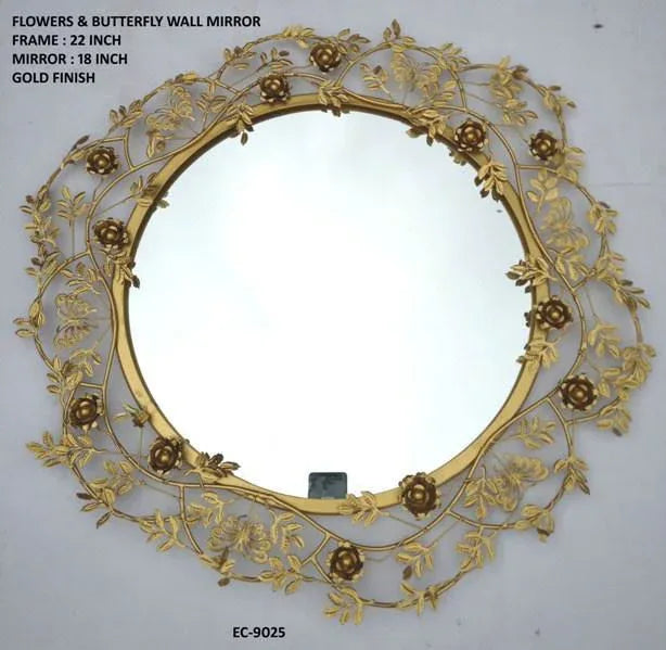 Handcrafted Metal Flower and Butterfly Mirror for Wall Decor 22 Inches - ArtyCraftz.com