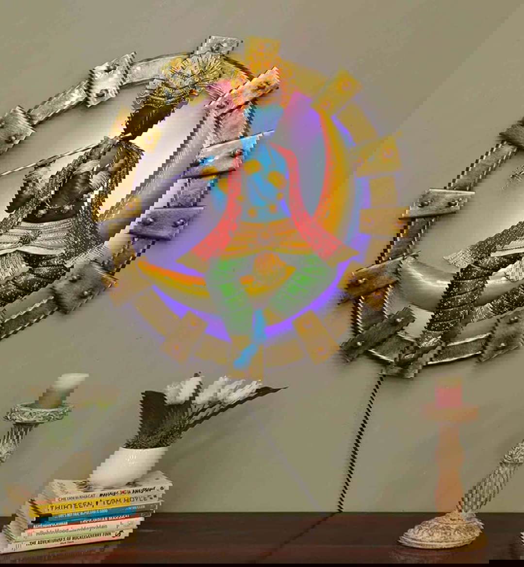 Handcrafted Metal Flute Playing Krishna with Moon Frame with Led for Wall Decor - ArtyCraftz.com