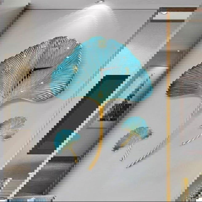 Handcrafted Metal Ginkgo Turquoise Wall Clock for Wall Decor - ArtyCraftz.com