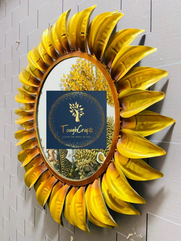 Handcrafted Metal Gold Leaf Mirror for Wall Decor 30 Inches