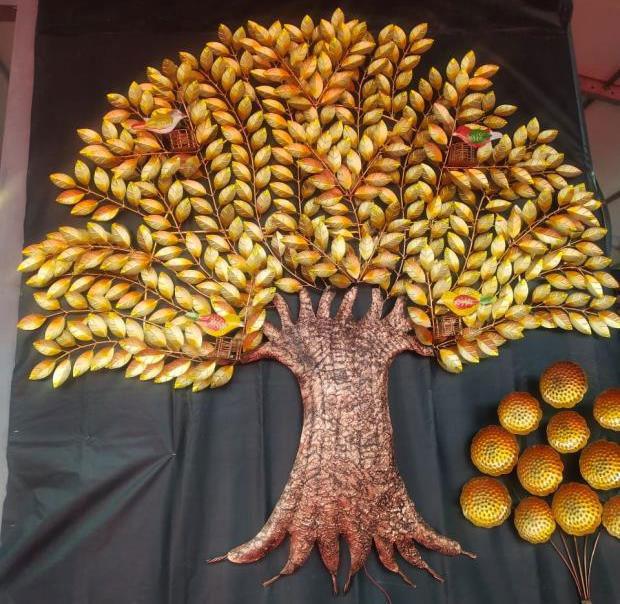 Handcrafted Metal Golden Tree Wall Decor 80*4*70 Inches - ArtyCraftz.com