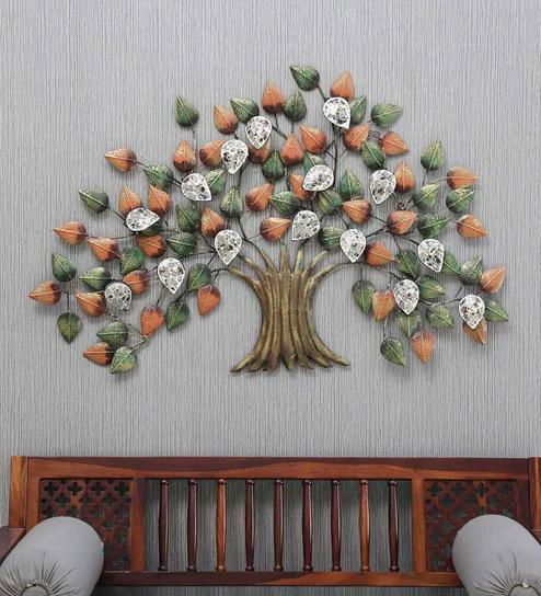 Handcrafted Metal Green Orange TreeWall Decor - ArtyCraftz.com