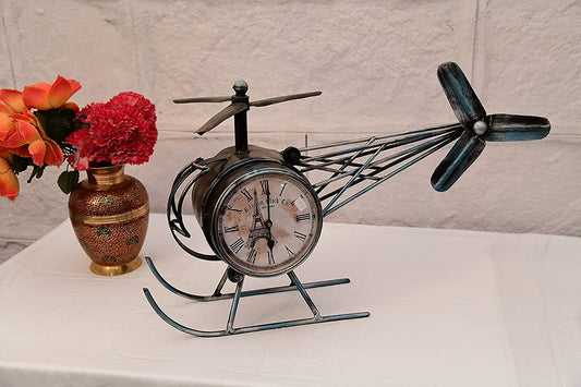 Handcrafted Metal Helicopter Clock Wall Decor