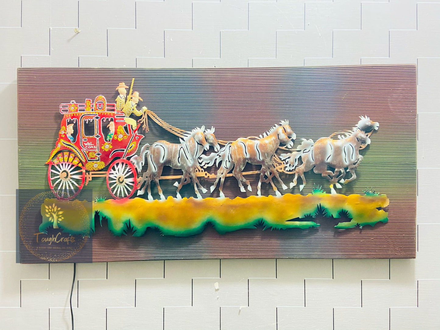 Handcrafted Metal Horse Cart Wall Decor - ArtyCraftz.com