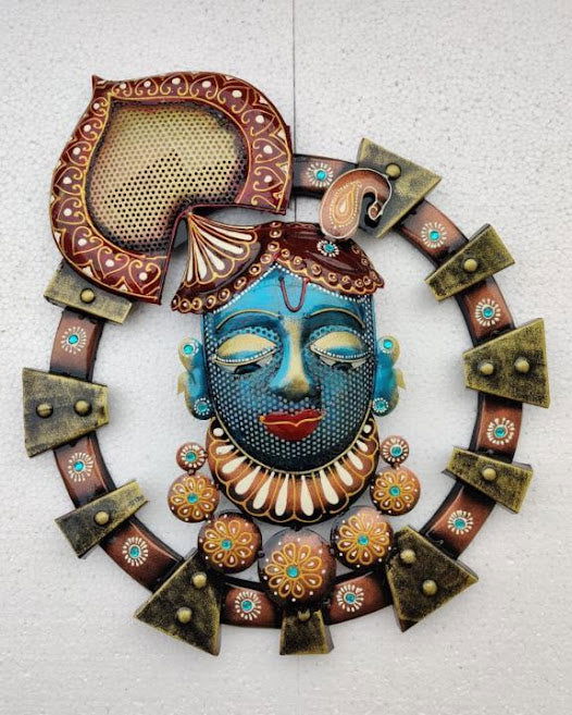 Handcrafted Metal Krishna Wall Decor 21*18.5 Inches - ArtyCraftz.com