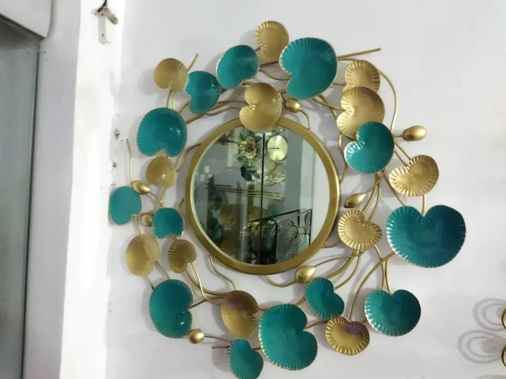 Handcrafted Metal Lotus Leaf Mirror for Home Decor and Gifting 30 Inches