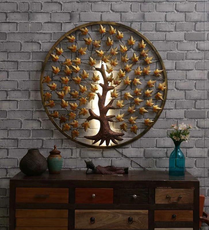 Handcrafted Metal Maple Tree Ring Led Wall Art