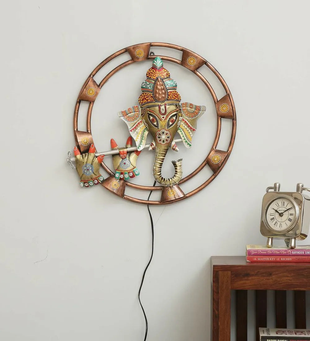 Handcrafted Metal Pipe Round Ganesha Frame Wall Decor - ArtyCraftz.com