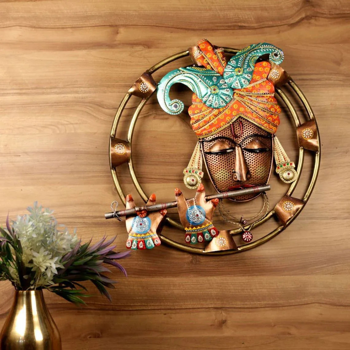 Handcrafted Metal Pipe Round Krishna Frame for Wall Decor - ArtyCraftz.com