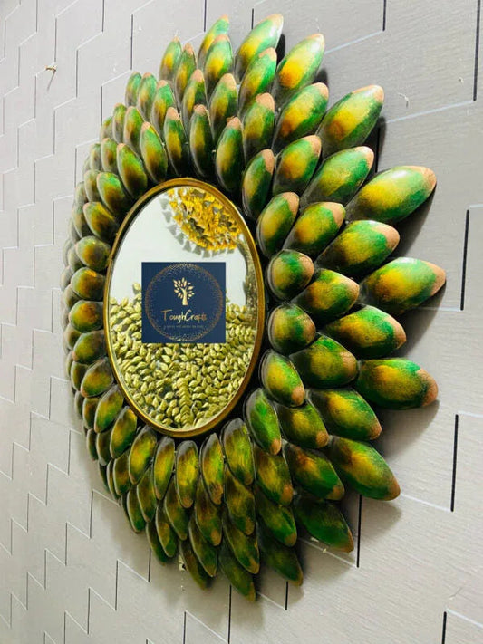 Handcrafted Metal Punc Leaf Mirror for Wall Decor 28 Inches