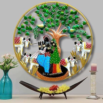 Handcrafted Metal Radha Krishna with Tree Wall Art for Wall Decor