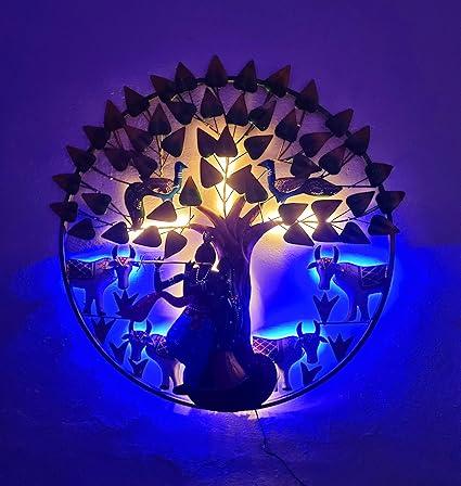 Handcrafted Metal Radha Krishna with Tree Wall Art for Wall Decor