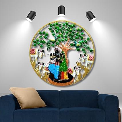 Handcrafted Metal Radha Krishna with Tree Wall Art for Wall Decor