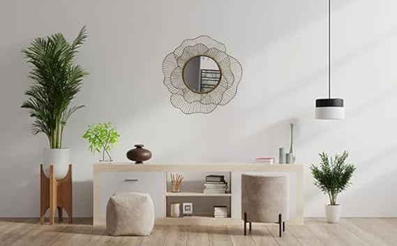 Handcrafted Metal Sunflower Wall Mirror for Living Room, Dining Hall, Bedroom 30 Inches