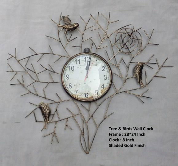 Handcrafted Metal Tree with Birds Clock for Wall Decor - ArtyCraftz.com