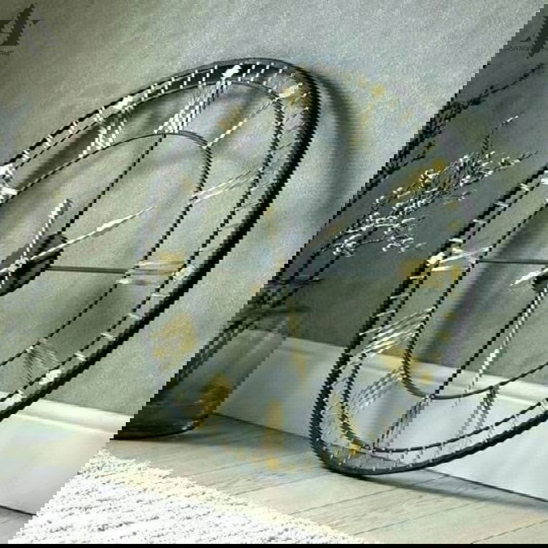 Handcrafted Metal Wall Clock 24in in Black and Golden Finish - ArtyCraftz.com