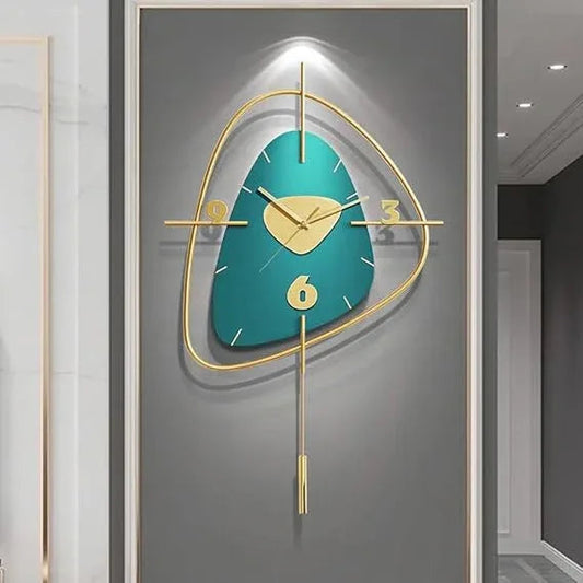 Handcrafted Blue and Golden Triangle Metal Wall Clock for Home Decor and Gifting