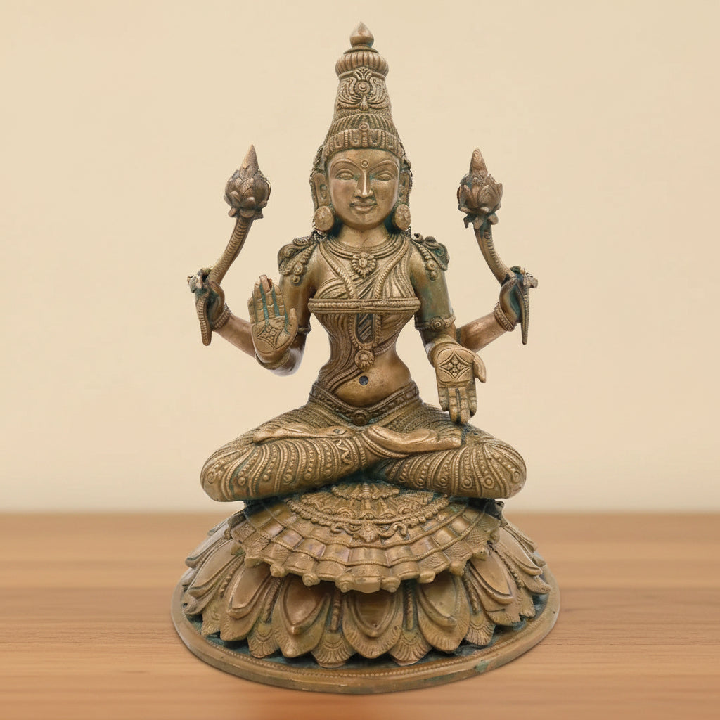 Handcrafted Panchaloha Statue of Goddess Mahalakshmi-ArtyCraftz.com