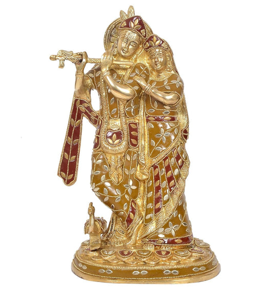 Handcrafted Radha Krishna Brass Statue with Meenakari Work Main Image- ArtyCraftz.com