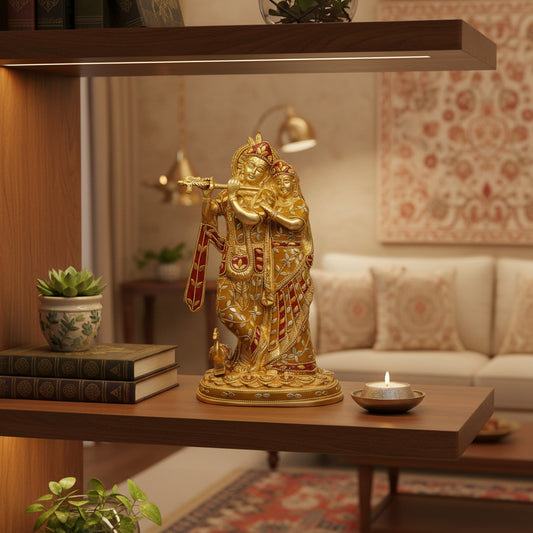 Handcrafted Radha Krishna Brass Statue with Meenakari Work-ArtyCraftz.com