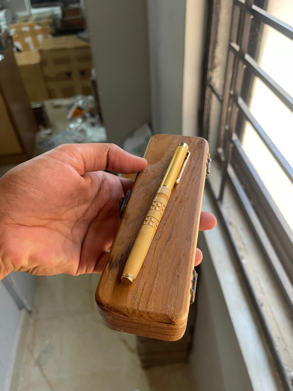 Handcrafted Sandalwood Ballpoint Pen with Brass Accents-ArtyCraftz.com